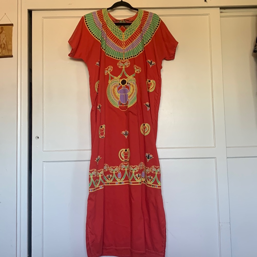 ✨BURNING MAN✨ Egyptian scarob beatle and papyrus design kaftan maxi dress